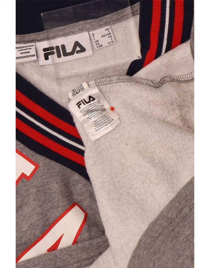 Fila Dame Grafisk Sweatshirt Jumper UK 14 Stor Grå Colourblock