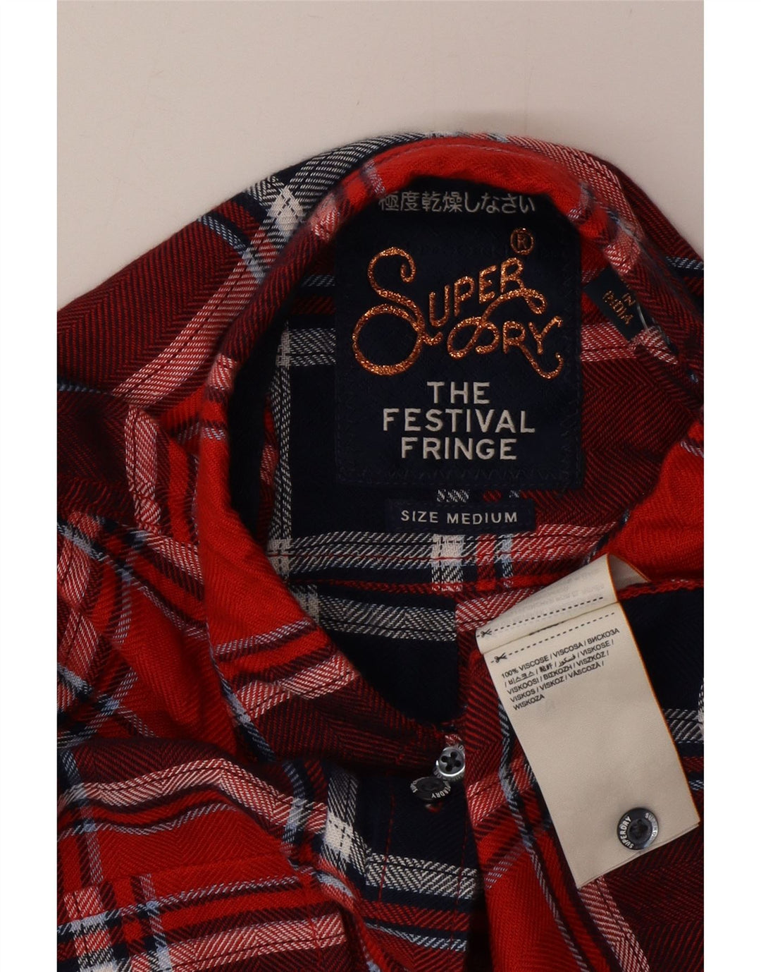 Superdry Flannelskjorte til kvinder UK 14 Medium Red Check Viscose