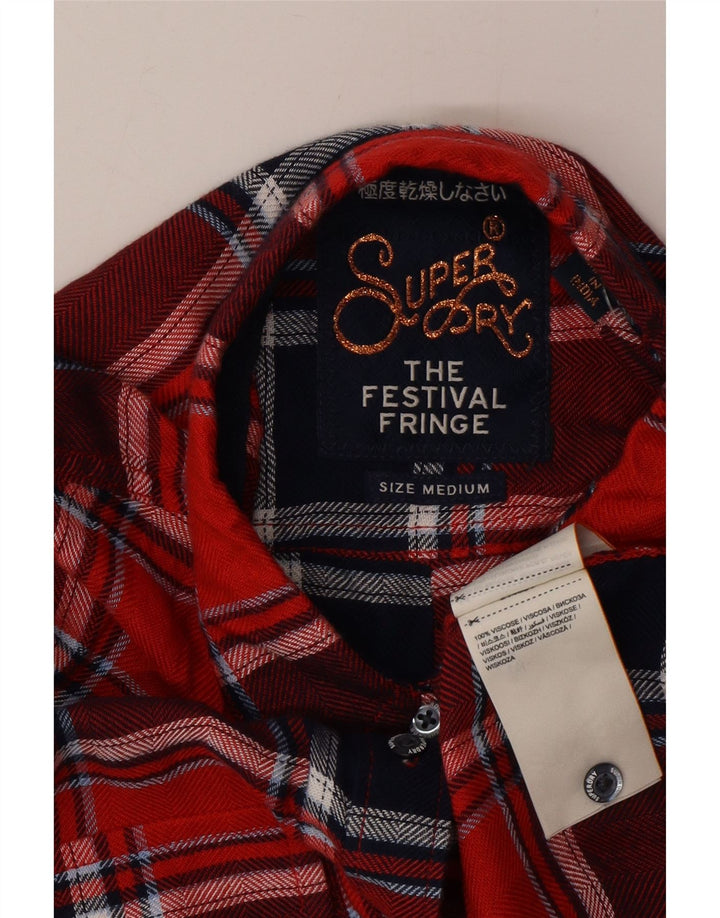 Superdry Flannelskjorte til kvinder UK 14 Medium Red Check Viscose