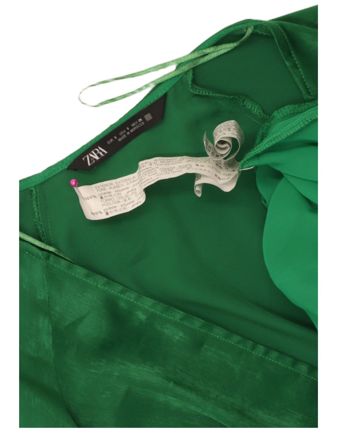 Zara Dame 3/4-ærmet Tiered Dress UK 10 Small Green Polyester