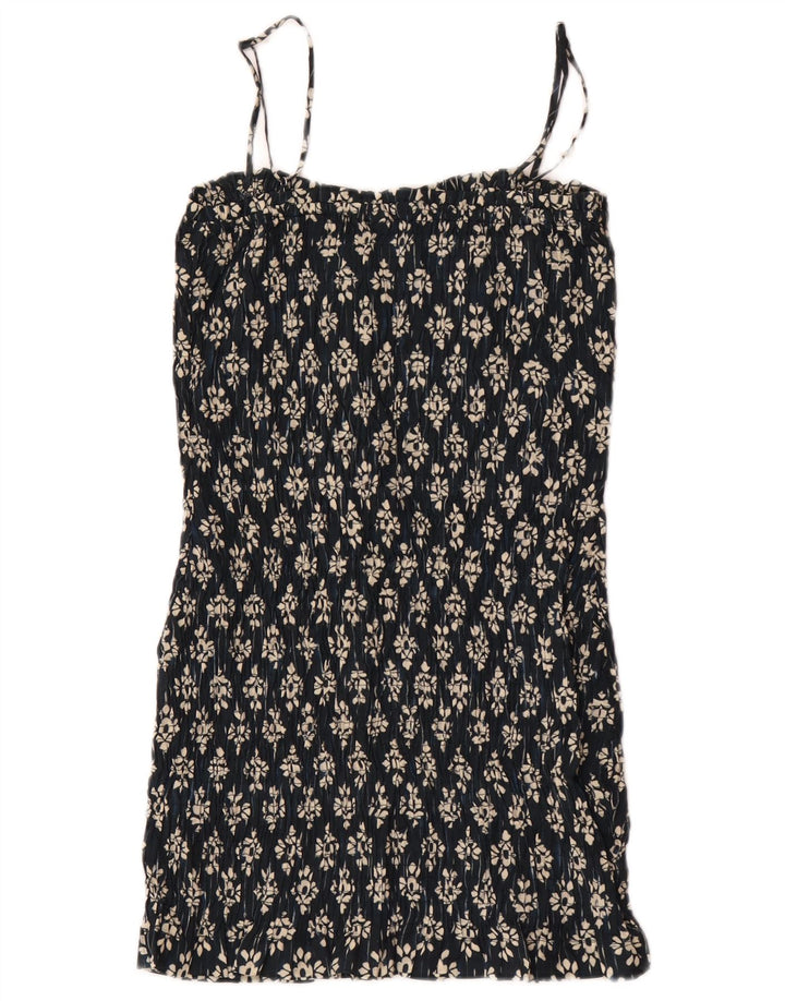 Zara Dame Solkjole UK 4 XS Navy Blue Floral Polyester