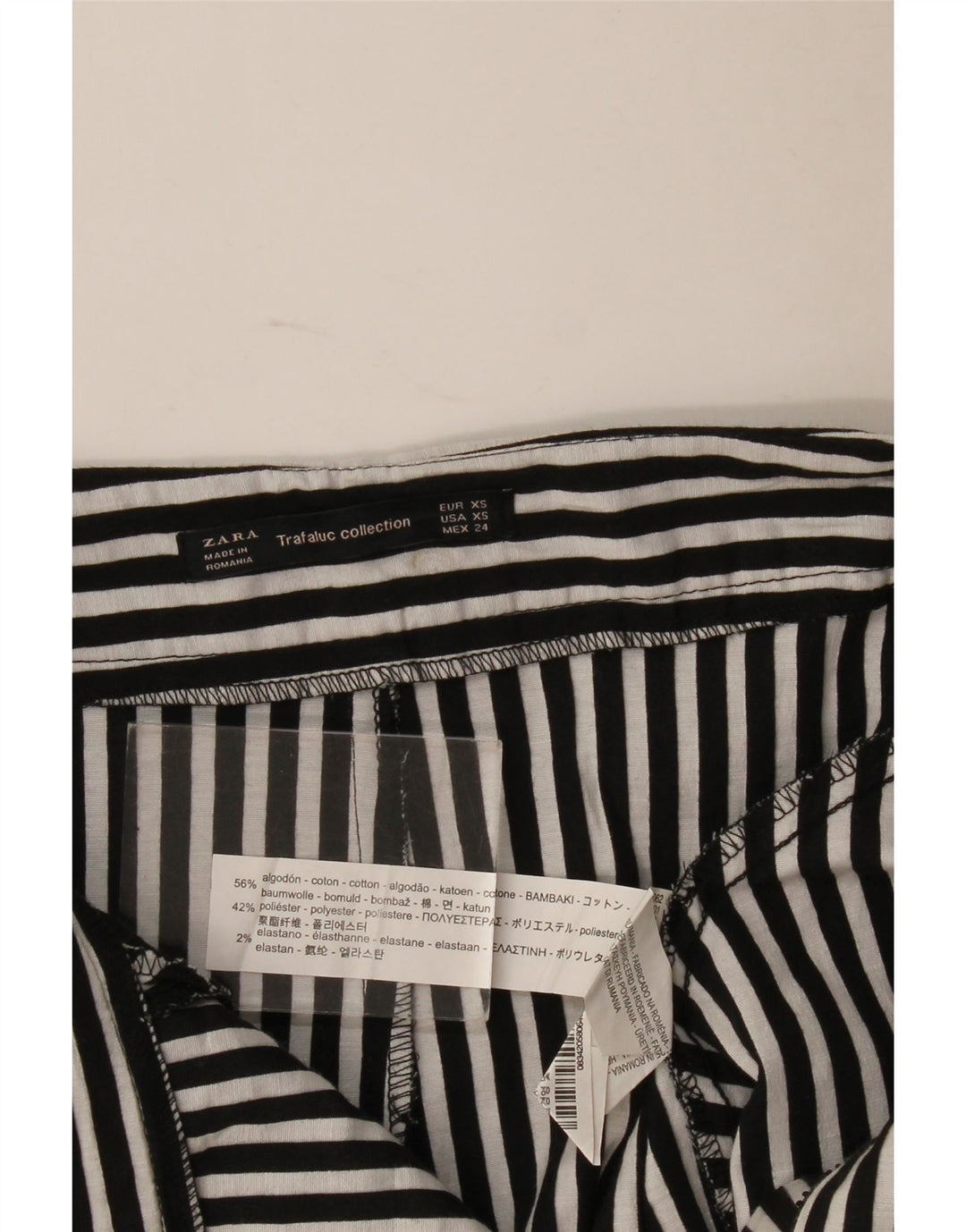 Zara Dame Skort UK 4 XS Sort Stribet Bomuld