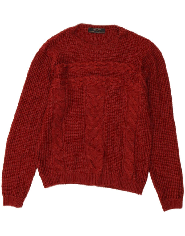 ZARA Herre Crew Neck Jumper Sweater Stor rødbrun akryl