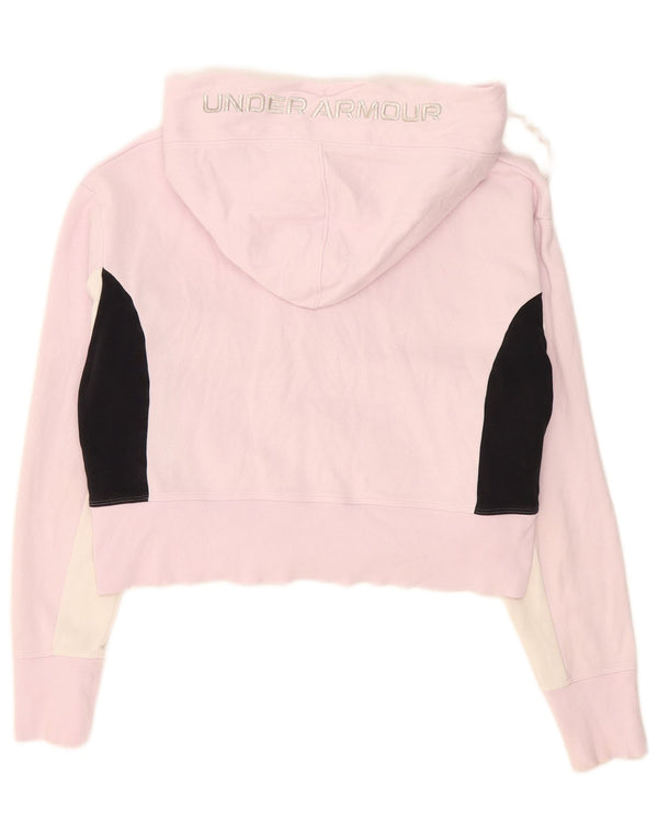 Under Armour Dame Crop Hoodie Jumper UK 14 Medium Pink Colourblock