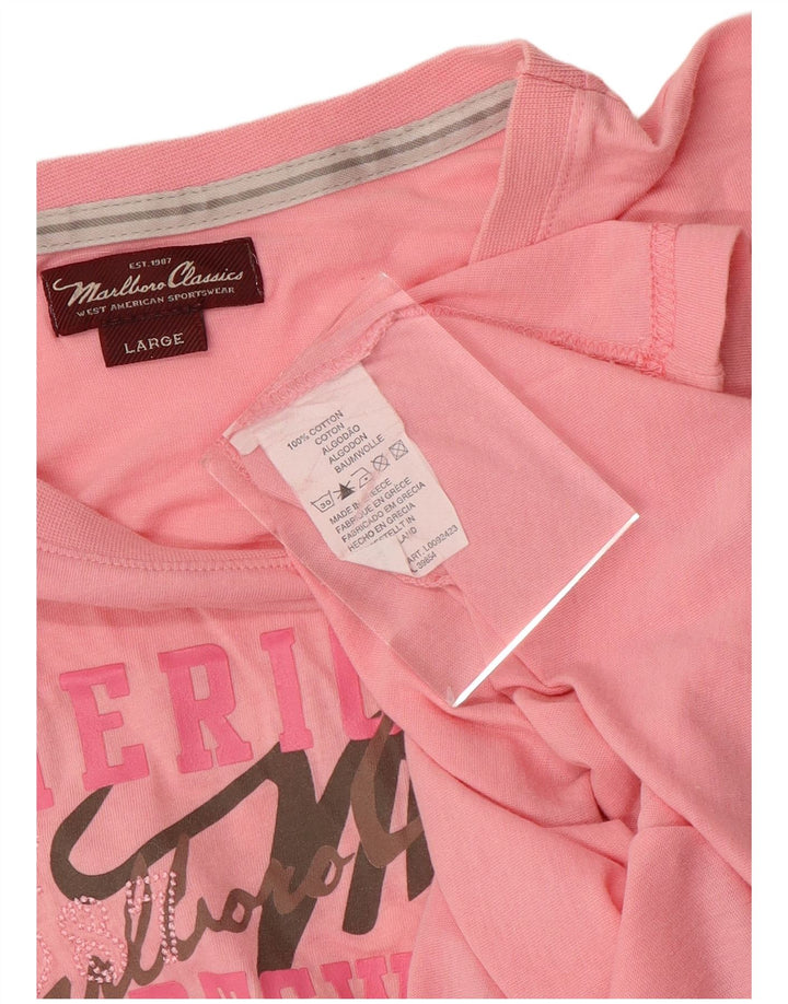 MARLBORO CLASSICS Grafisk T-shirt top til kvinder UK 16 Stor Pink Bomuld