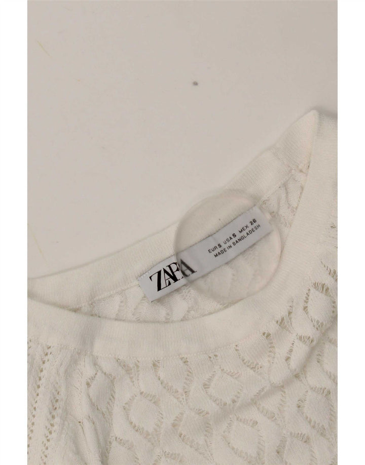 Zara Womens Crop Bluse Top UK 8 Small White