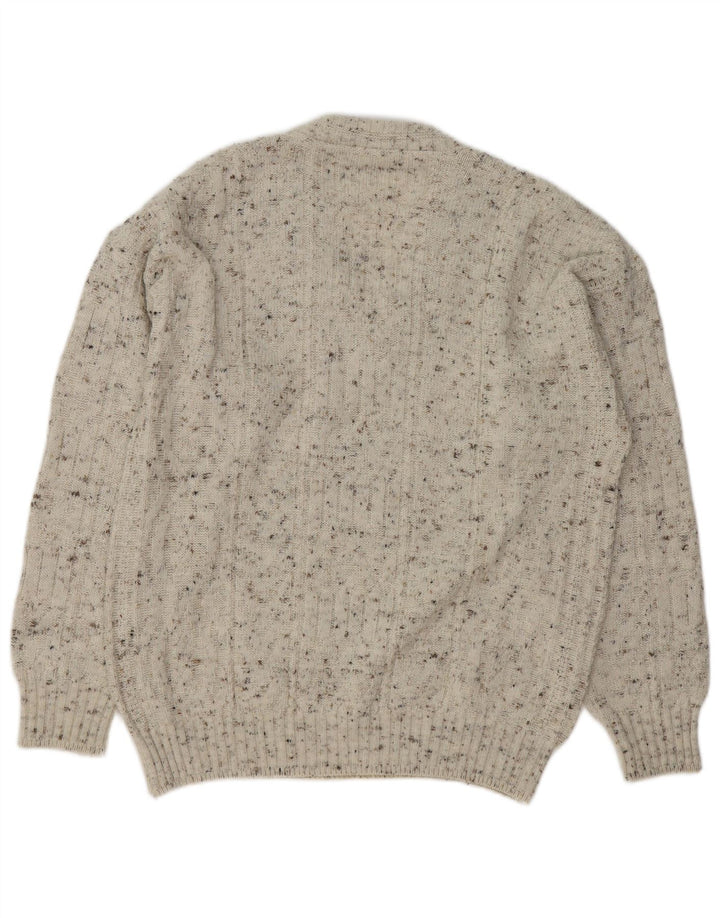 NEW FAST Mens New Fast V-Neck Jumper Sweater Medium Off White Flecked