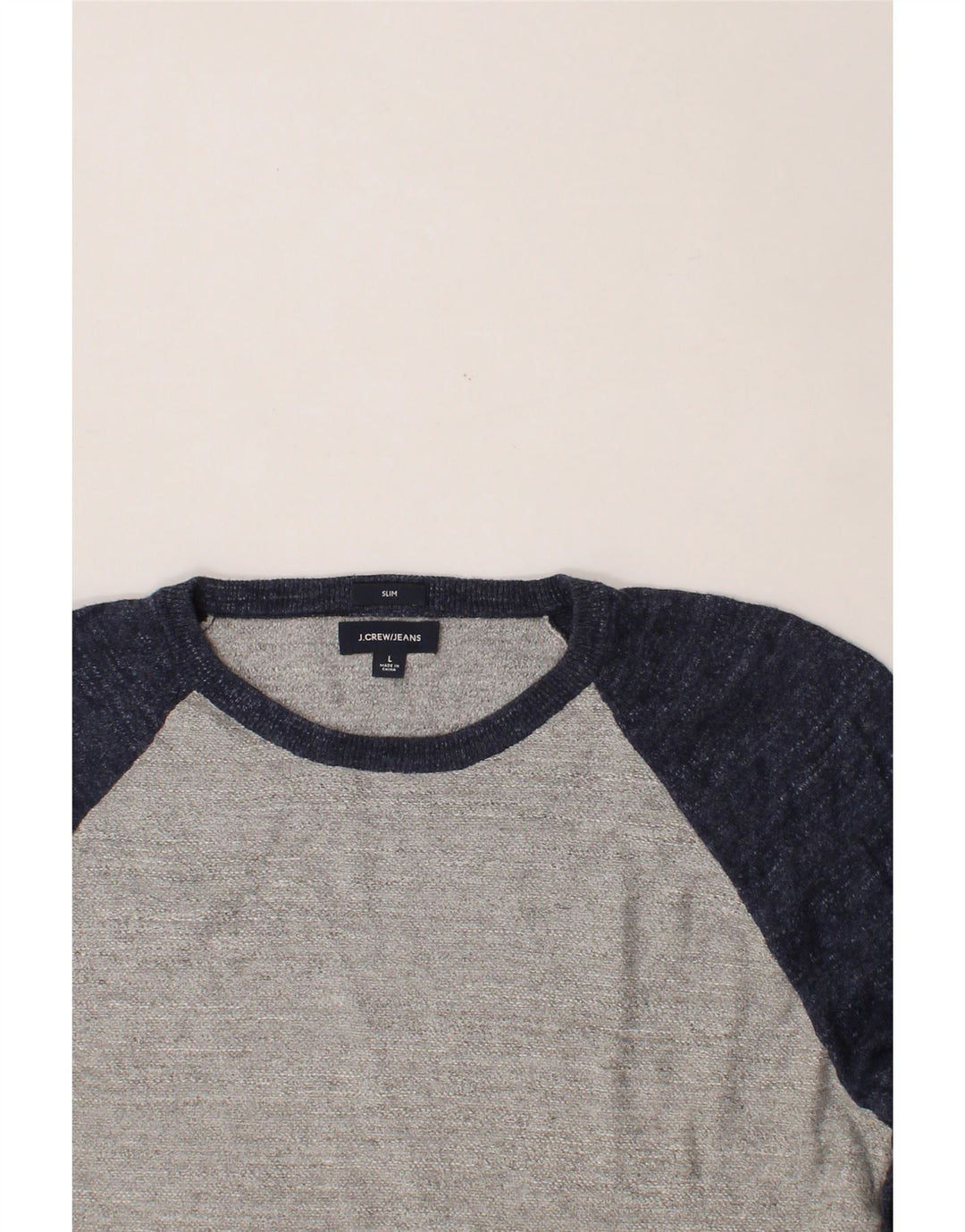 J. CREW Mens Slim Fit Crew Neck Jumper Sweater Large Grey Colourblock Vintage J. Crew and Second-Hand J. Crew from Messina Hembry 
