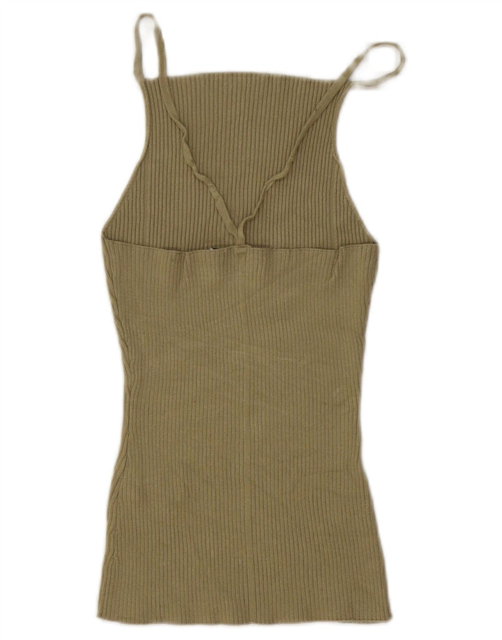 Zara Dame Cami Top UK 12 Medium Khaki Viscose