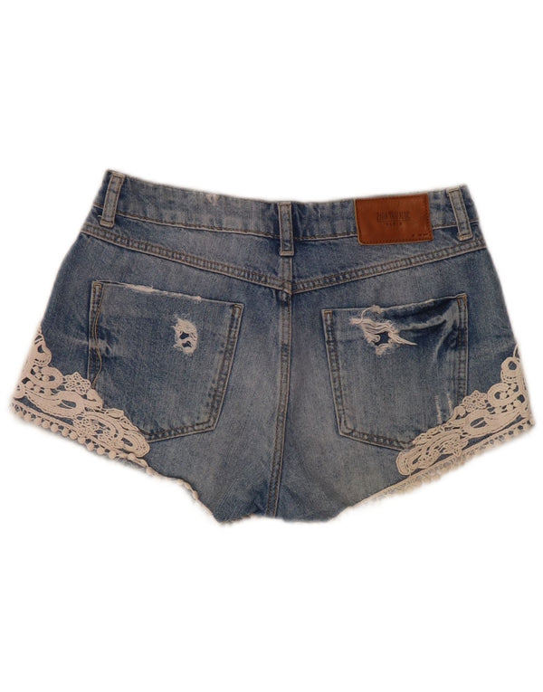 Zara Womens Distressed Denim Shorts EU 32 2XS W22 Blå Bomuld
