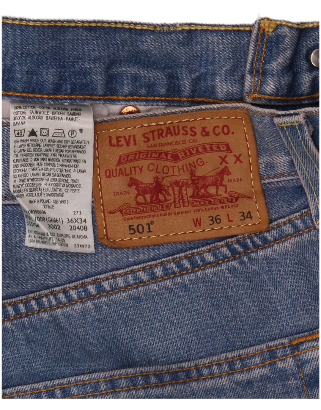 Levi's Herre 501 lige jeans W36 L32 blå bomuld