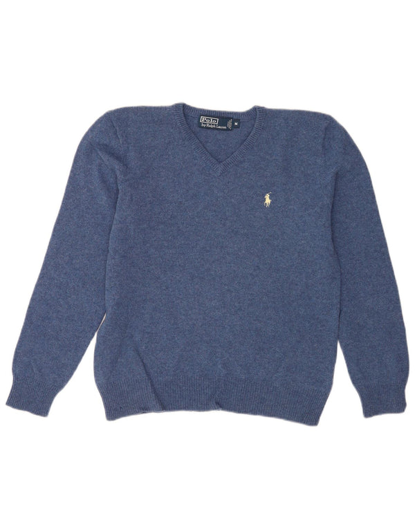Polo Ralph Lauren Womens V-Neck Jumper Sweater UK 14 Medium Blue