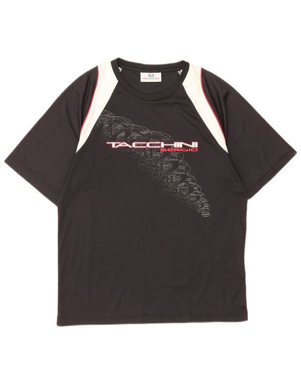 Sergio Tacchini Herre grafisk T-shirt Top Medium Sort Colourblock Polyester