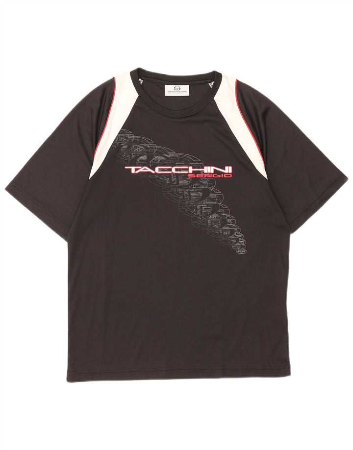 Sergio Tacchini Herre grafisk T-shirt Top Medium Sort Colourblock Polyester