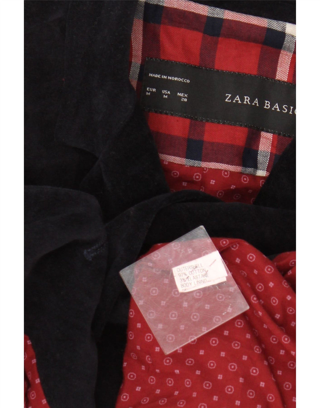 Zara Dame 2 Button Velvet Blazer Jacket UK 12 Medium Navy Blue Bomuld