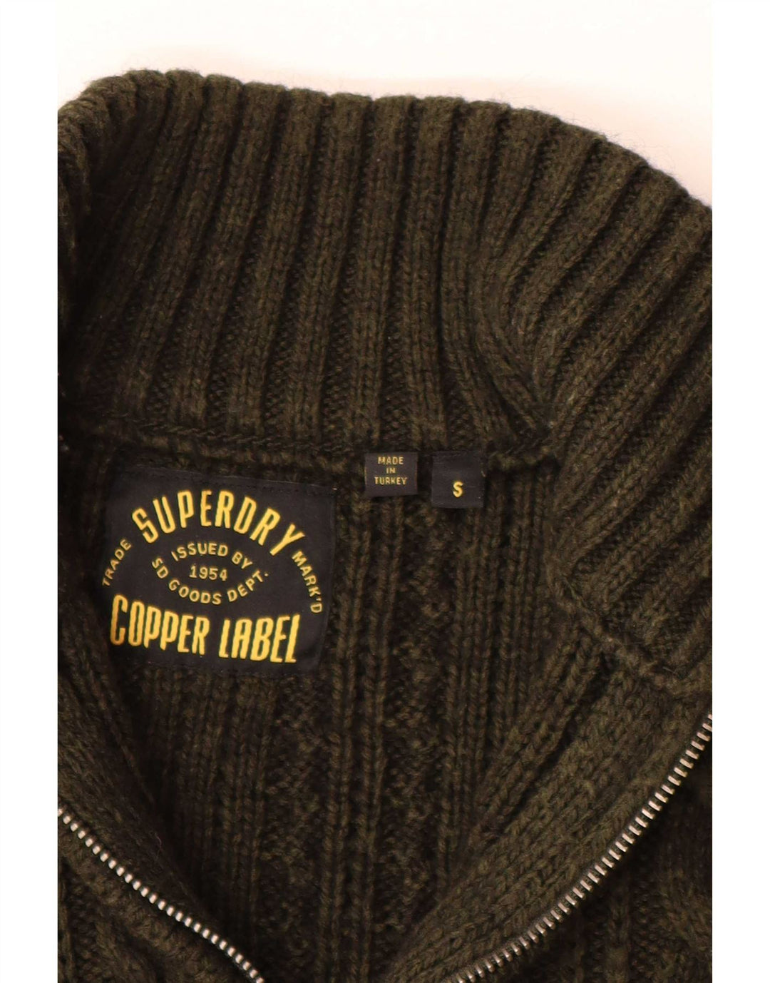 Superdry Sweater med lynlås til mænd, lille kakiuld