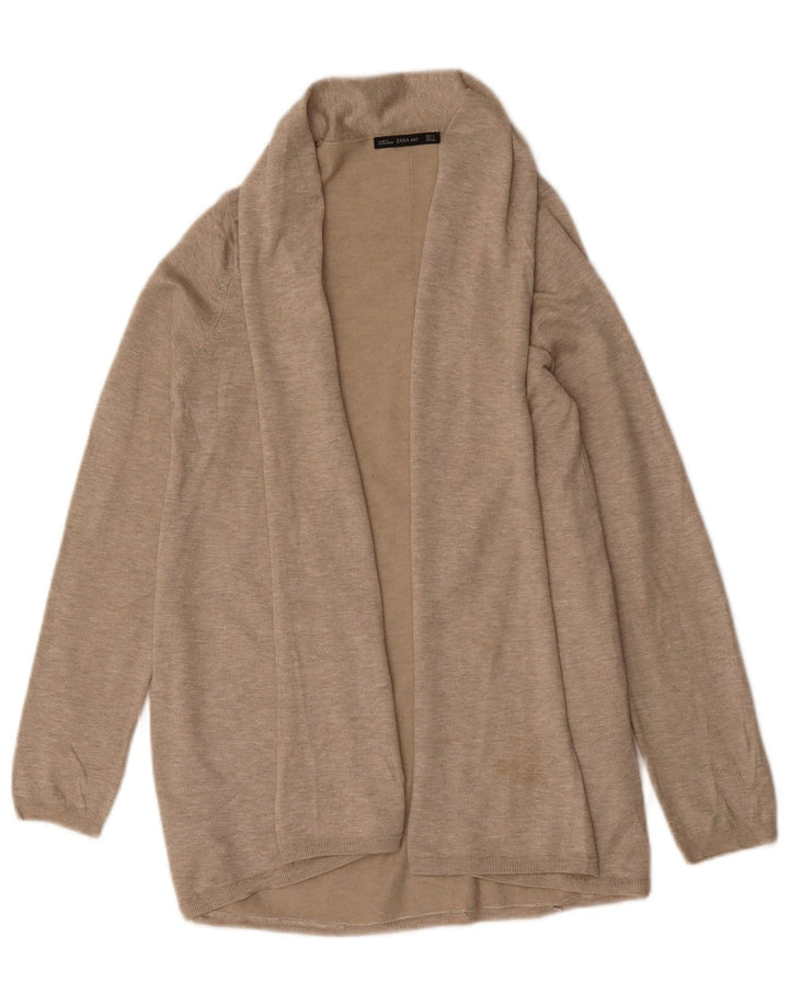 ZARA Womens Longline Open Cardigan Sweater UK 14 Large Grey Viscose