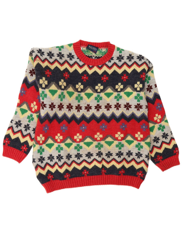 Vintage mænd med rund hals sweater medium flerfarvet Fair Isle