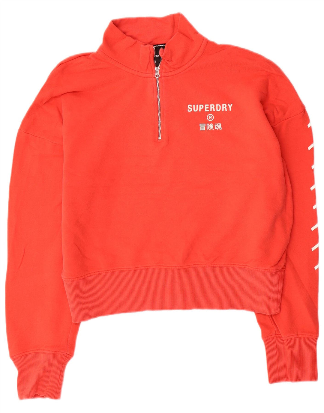 Superdry Womens Crop Zip Neck Sweatshirt Jumper UK 12 Medium Orange Bomuld