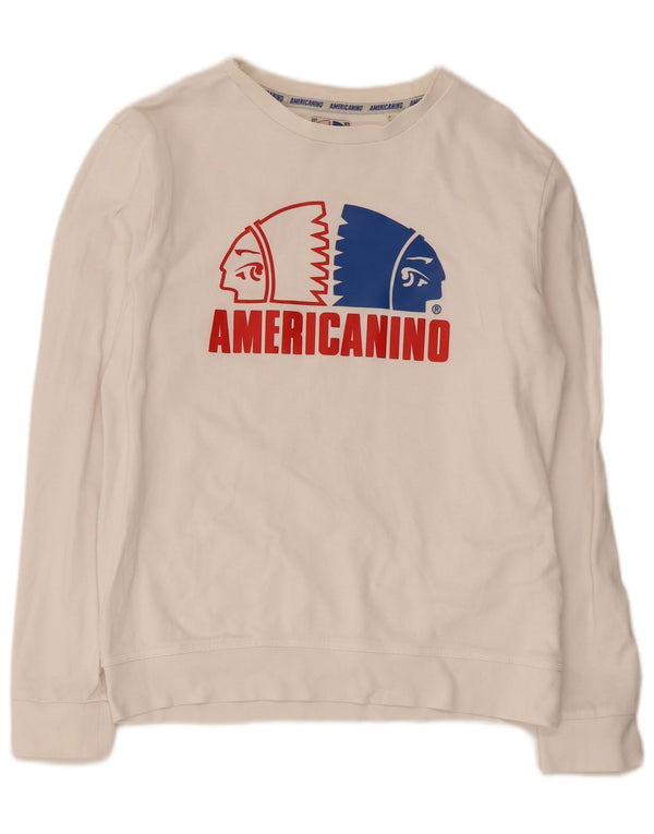 Americanino Dame Grafisk Sweatshirt Jumper UK 12 Medium Hvid Bomuld
