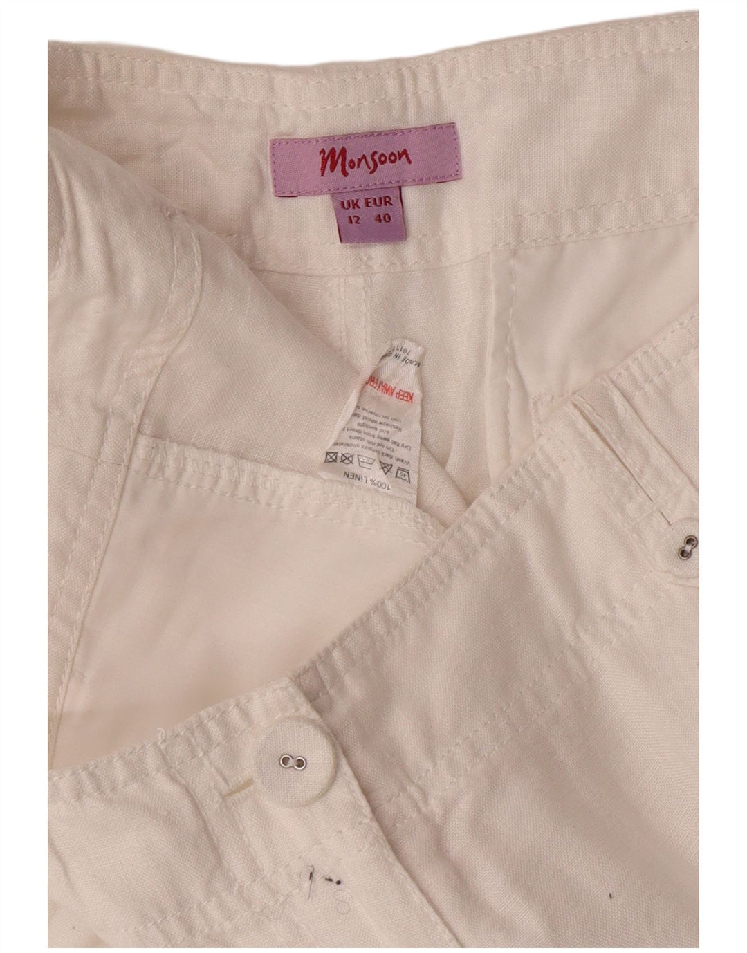 MONSOON Dame Bootcut Chino Bukser UK 12 Medium W32 L31 White Linen