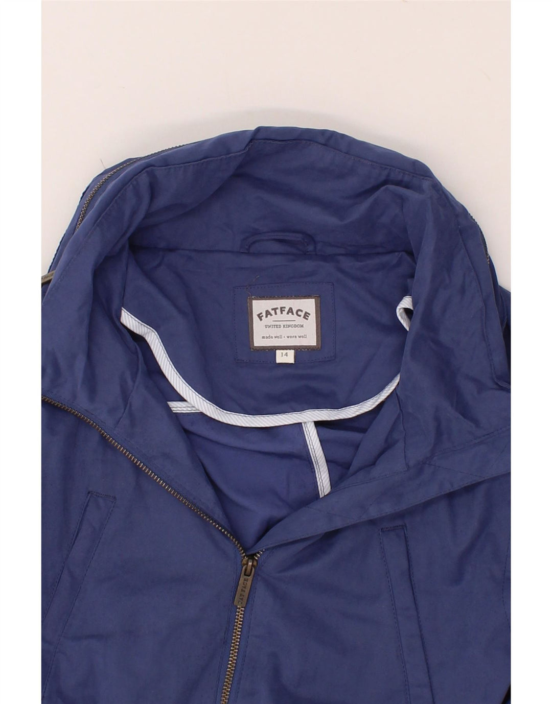 FAT FACE Womens Bomber Jacket UK 14 Medium  Blue Cotton Vintage Fat Face and Second-Hand Fat Face from Messina Hembry 