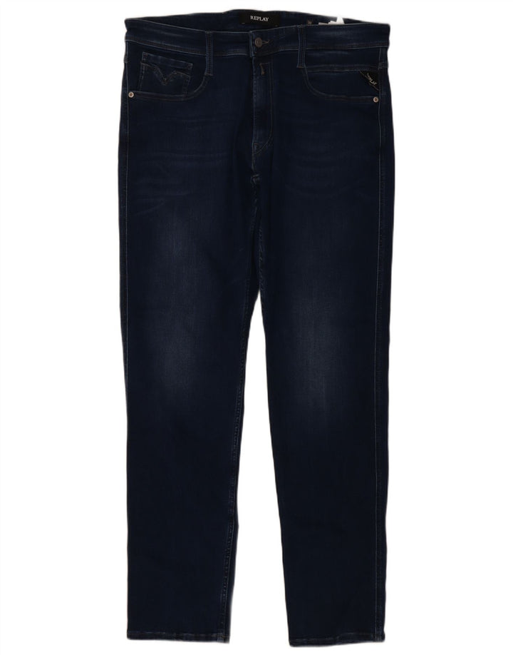 Replay Herre Slim Jeans W36 L32 Marineblå Bomuld