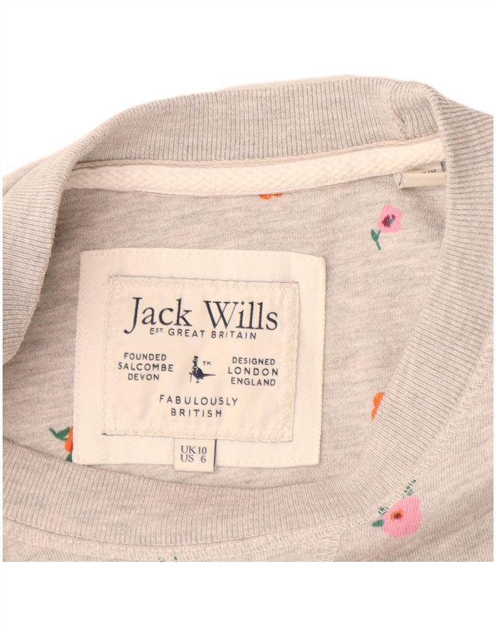 Jack Wills Dame Grafisk Sweatshirt Jumper UK 10 Small Grey Floral