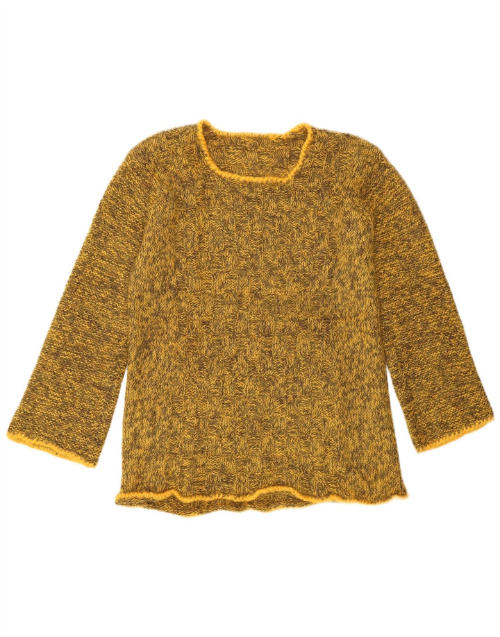 Vintage Dame Boat Neck Jumper Sweater UK 10 Small Yellow Flecked