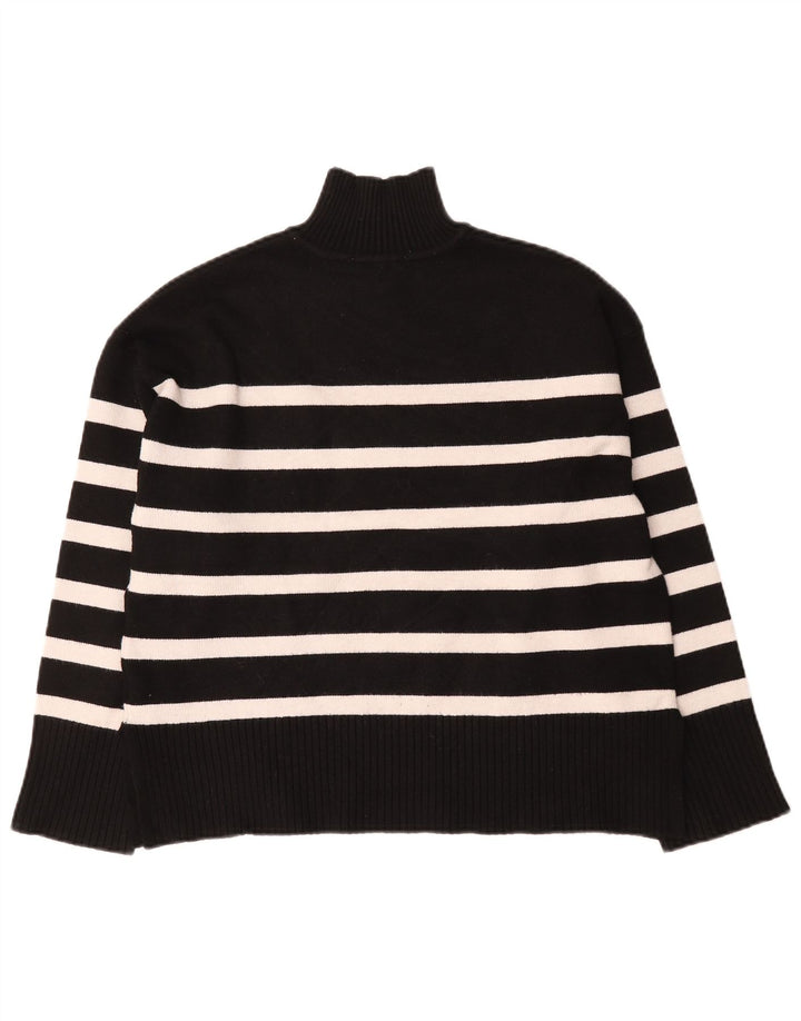Zara Dame Oversized Turtle Neck Jumper Sweater UK 10 Lille sort stribet