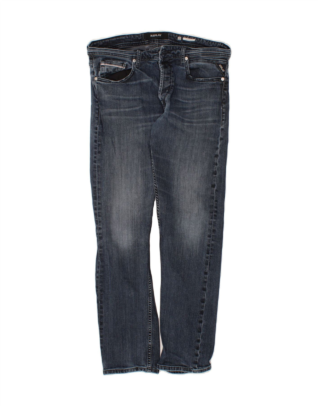 REPLAY Womens Grover Straight Jeans W33 L29 Navy Blue Vintage Replay and Second-Hand Replay from Messina Hembry 