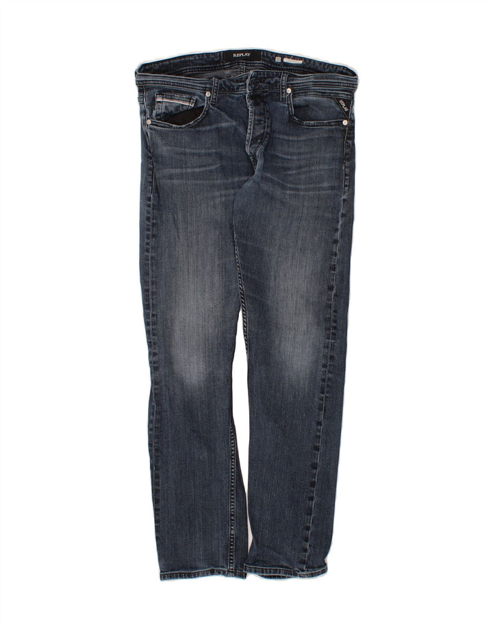 REPLAY Womens Grover Straight Jeans W33 L29 Navy Blue Vintage Replay and Second-Hand Replay from Messina Hembry 