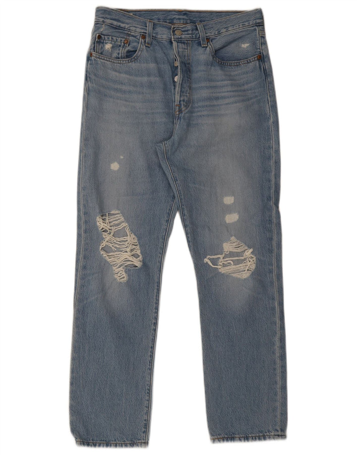 Levi's Womens 501 Distressed Straight Jeans W28 L28 Blå Bomuld