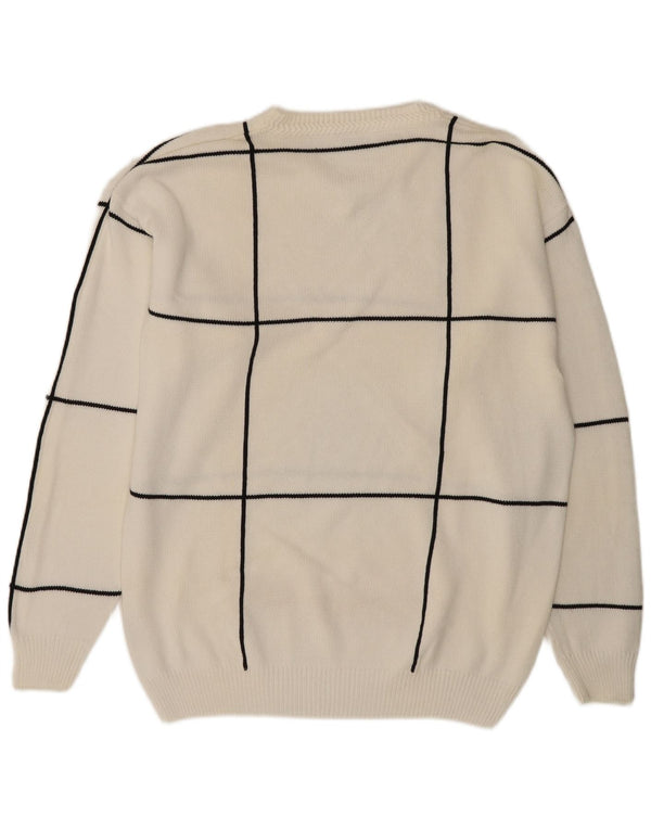 Alba Moda Dame V-hals sweater UK 22/24 3XL Hvid ternet bomuld