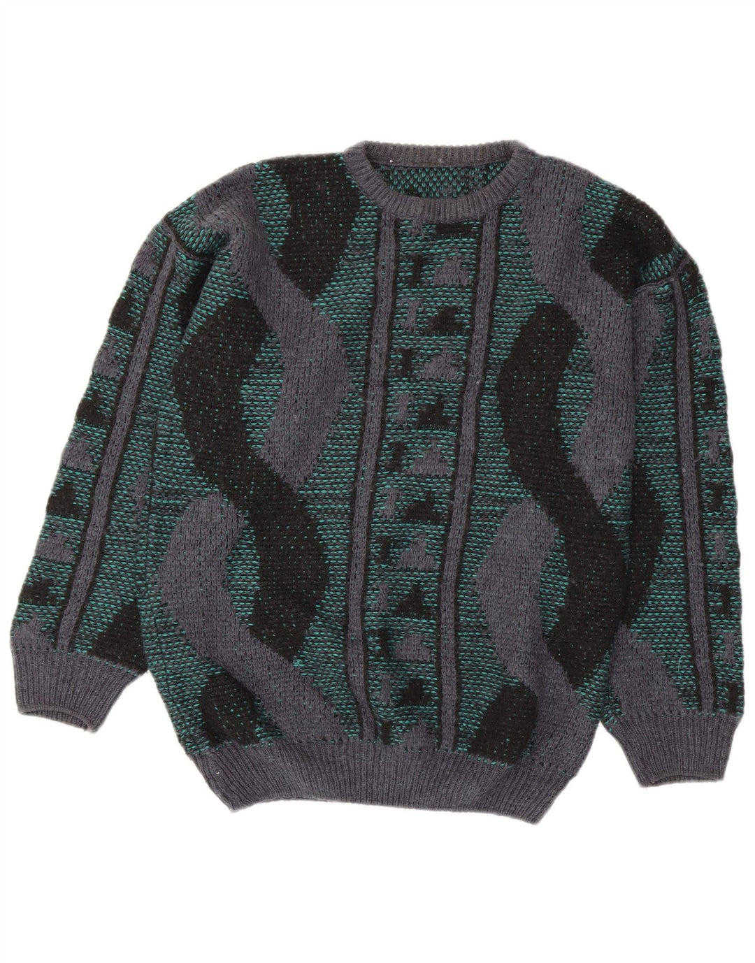 VINTAGE Herre med rund hals sweater Medium flerfarvet geometrisk
