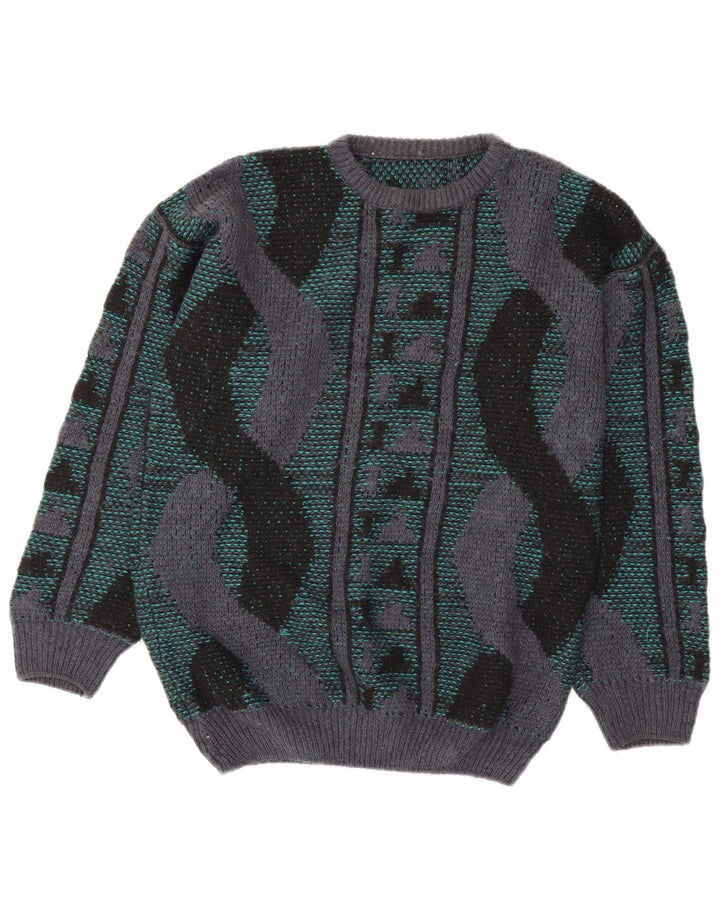VINTAGE Herre med rund hals sweater Medium flerfarvet geometrisk
