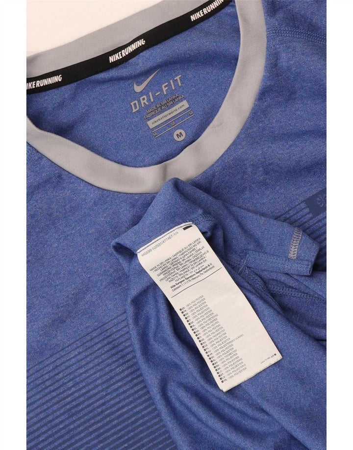 Nike herre Dri Fit T-shirt top mellemblå stribet polyester