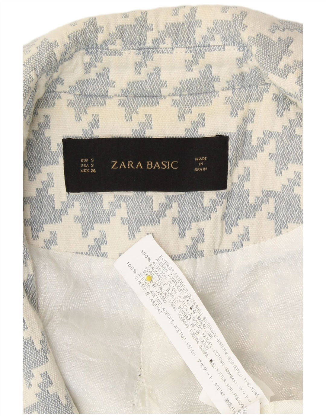 Zara Dame Loose Fit Blazer Jacket UK 10 Small White Houndstooth Bomuld