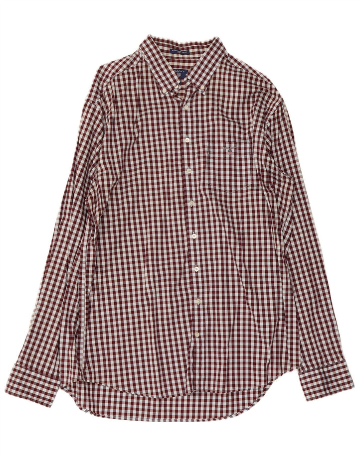 GANT Mens Regular Fit Shirt Size 18 45/46 2XL Maroon Gingham Cotton