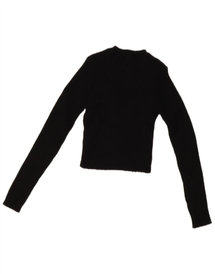 Zara Womens Crop Crew Neck Jumper Sweater UK 12 Medium Black Viscose