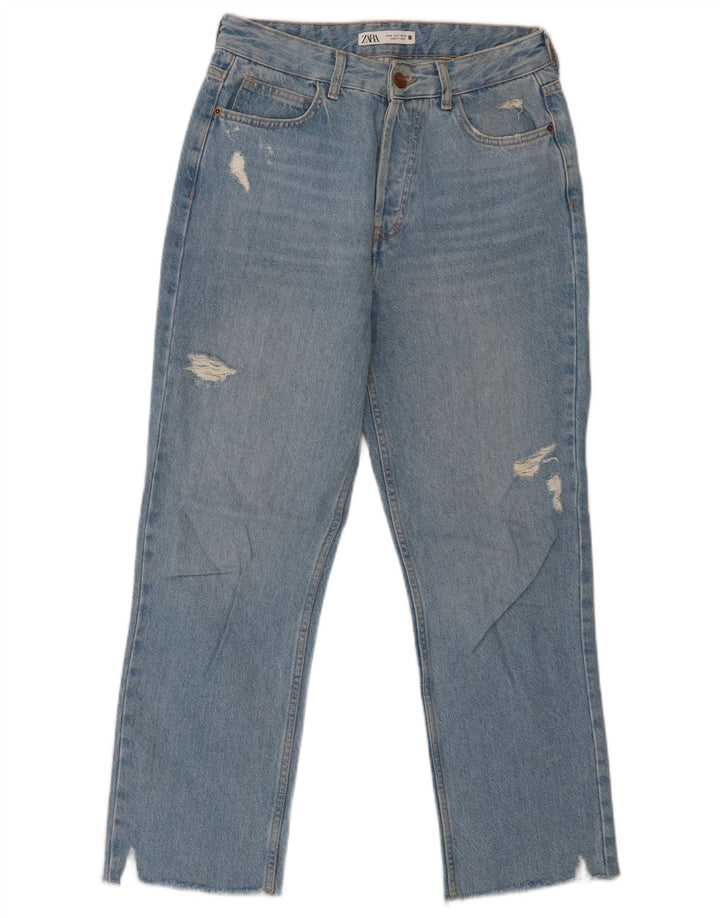 ZARA Womens Distressed Straight Jeans EU 38 Small W28 L27 Blue