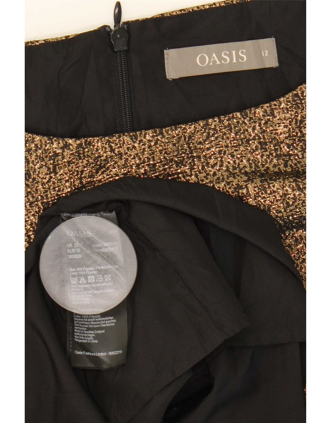Oasis Dame Ærmeløs A-Line Kjole UK 12 Medium Gold Polyester