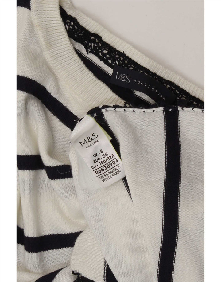 Marks & Spencer Dame Top 3/4 ærme UK 8 Lille hvid stribet bomuld