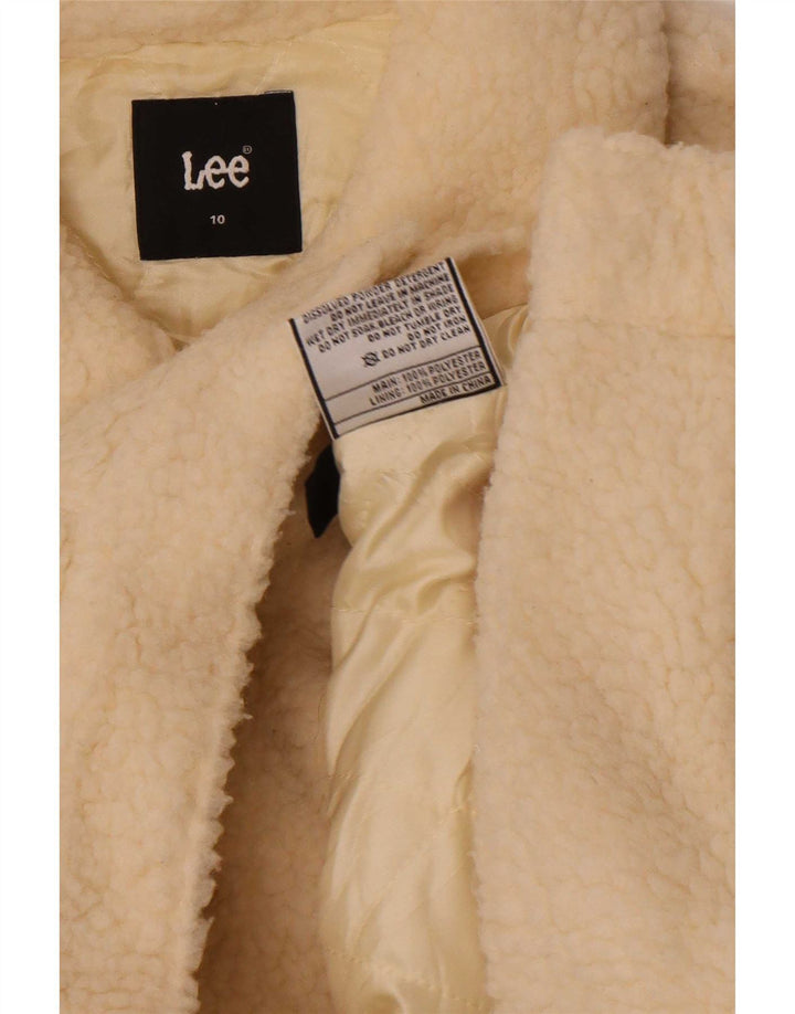 Lee Womens Teddy Crop Bomber Jacket US 10 Large White Polyester