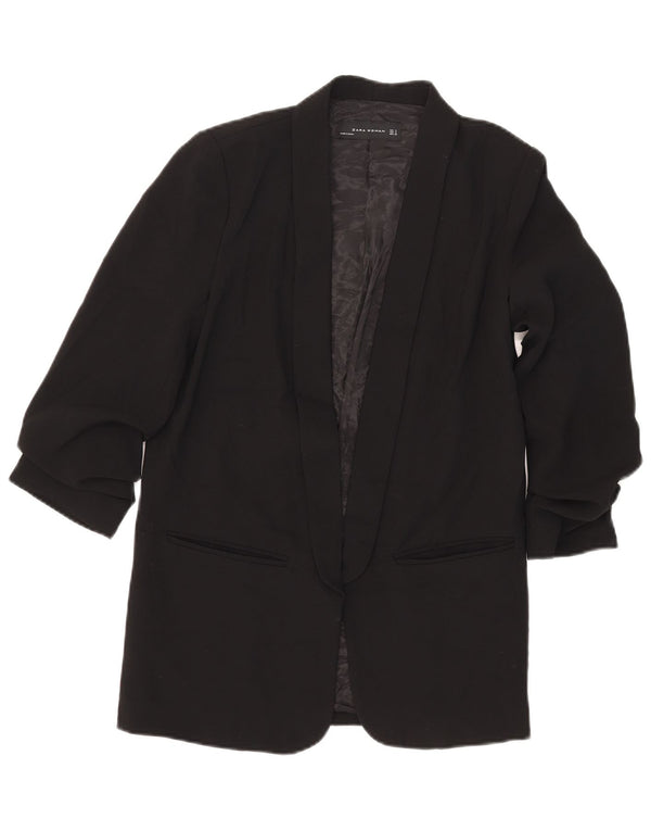 Zara Dame 3/4 ærmet åben blazerjakke UK 10 Lille sort polyester