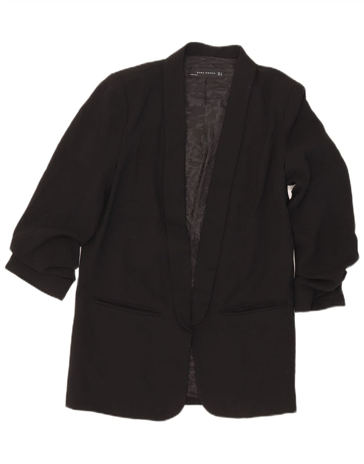Zara Dame 3/4 ærmet åben blazerjakke UK 10 Lille sort polyester