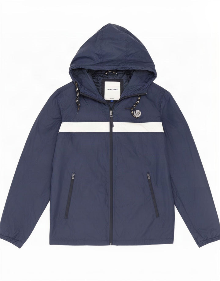 Jack & Jones Regnjakke med hætte til mænd UK 38 Medium Navy Blue Colourblock