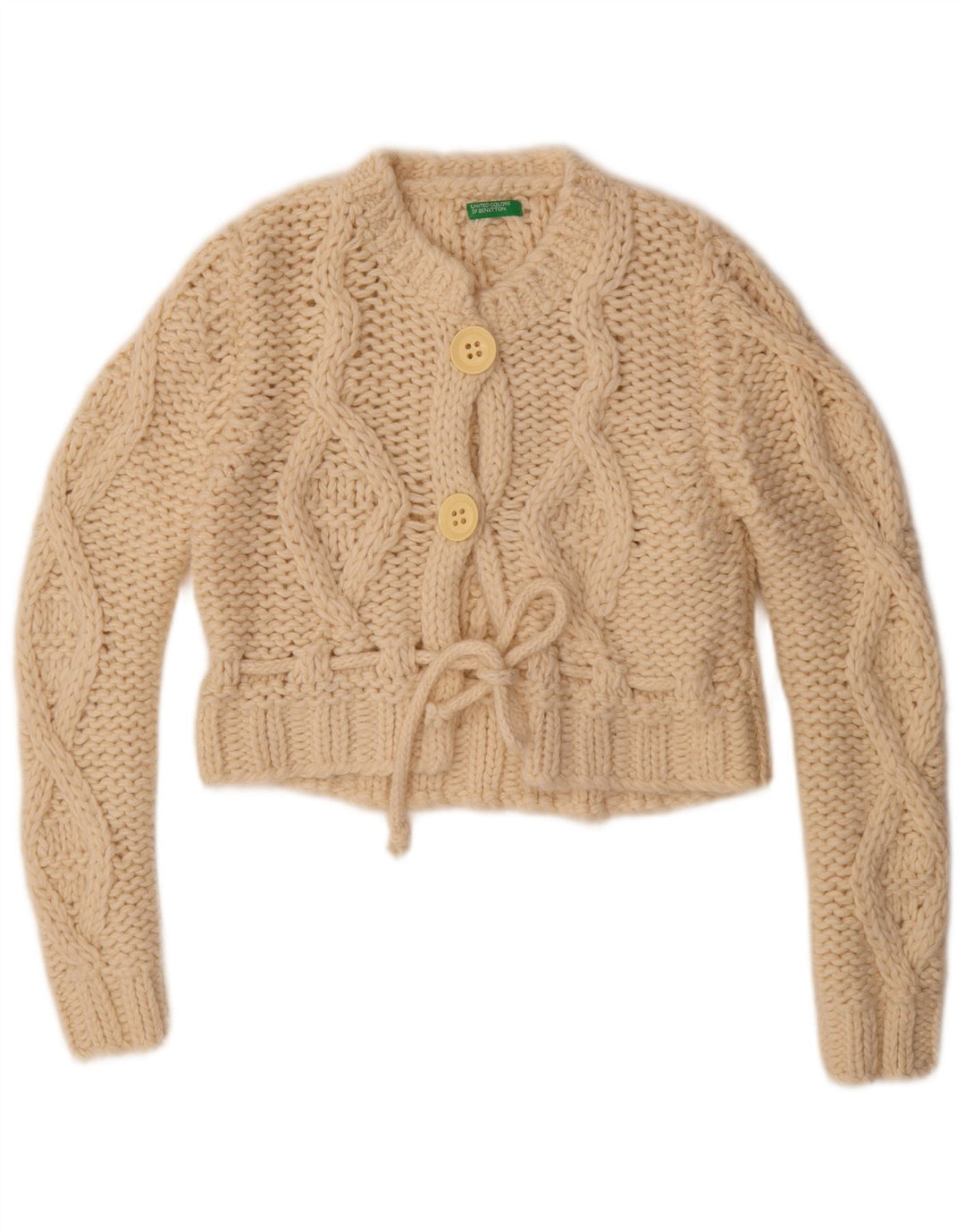Benetton Womens Crop Cardigan Sweater UK 14 Medium Off White Uld