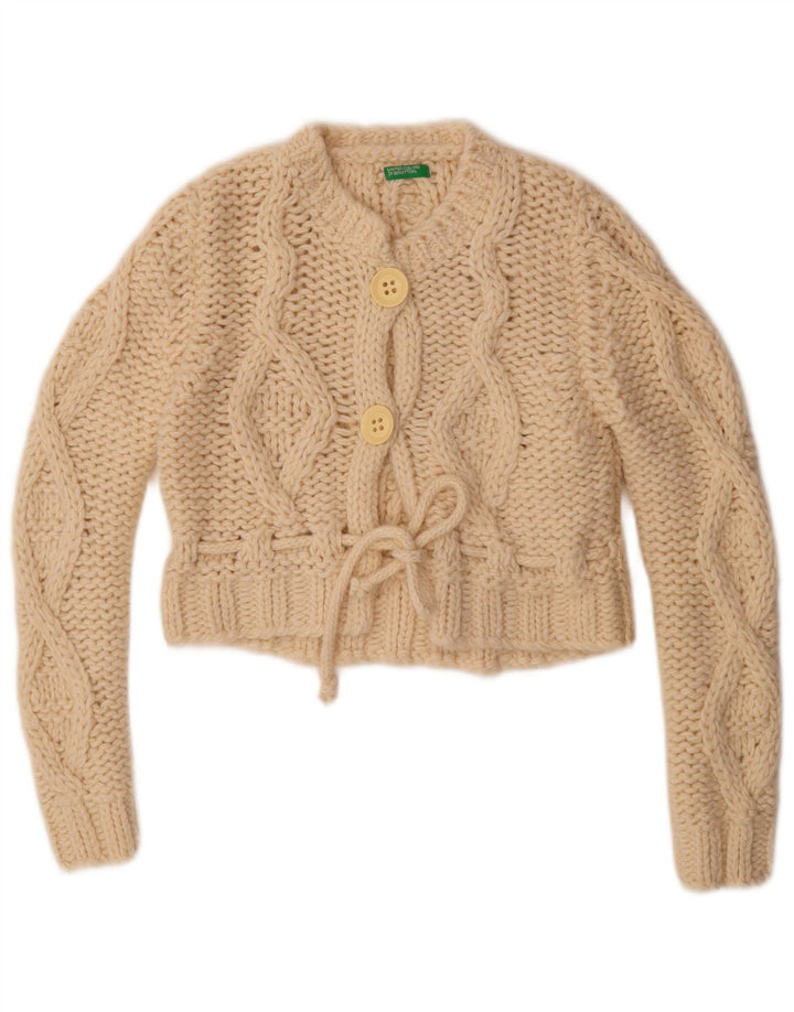 Benetton Womens Crop Cardigan Sweater UK 14 Medium Off White Uld