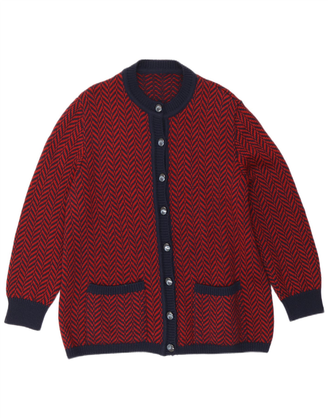 Vintage dame cardigan sweater UK 16 Large Red Herringbone